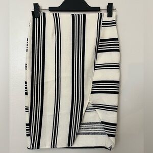White and Black Striped Midi Skirt